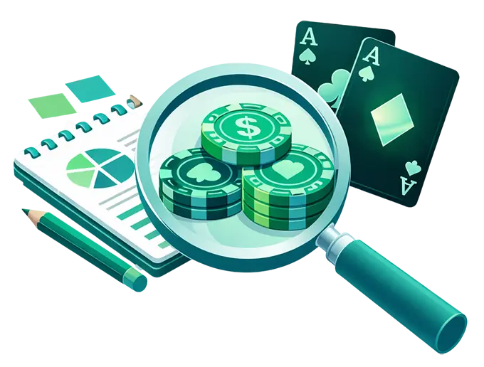 Cards and chips under a magnifying glass